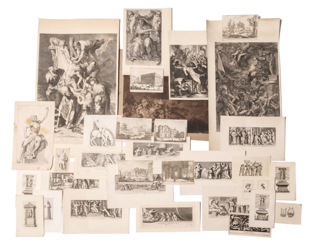 An important collection of about 30 16th, 17th and: An important collection of about 30 16th, 17th and 18thC engravings after Raphael, Titian, Rubens, Piranesi etc., engraved by De Rubeis, Goltzius etc., largest size 42,5 x 60 cm