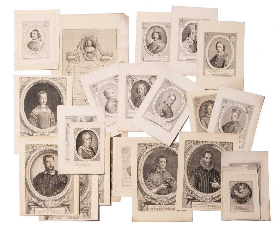 An important collection of about 40 16th and 17thC: An important collection of about 40 16th and 17thC engravings, portraits of religious after various authors and mostly engraved by De Rubeis, largest size 27,5 x 39 cm