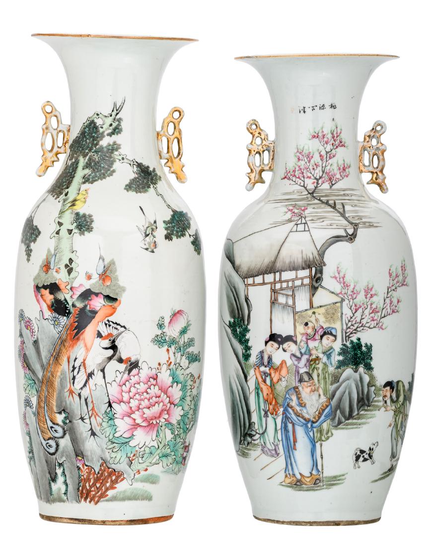 Two Chinese famille rose vases, one vase decorated with (1 of 6)