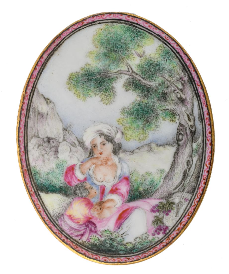 A Chinese famille rose porcelain miniature plaque, (1 of 3)
