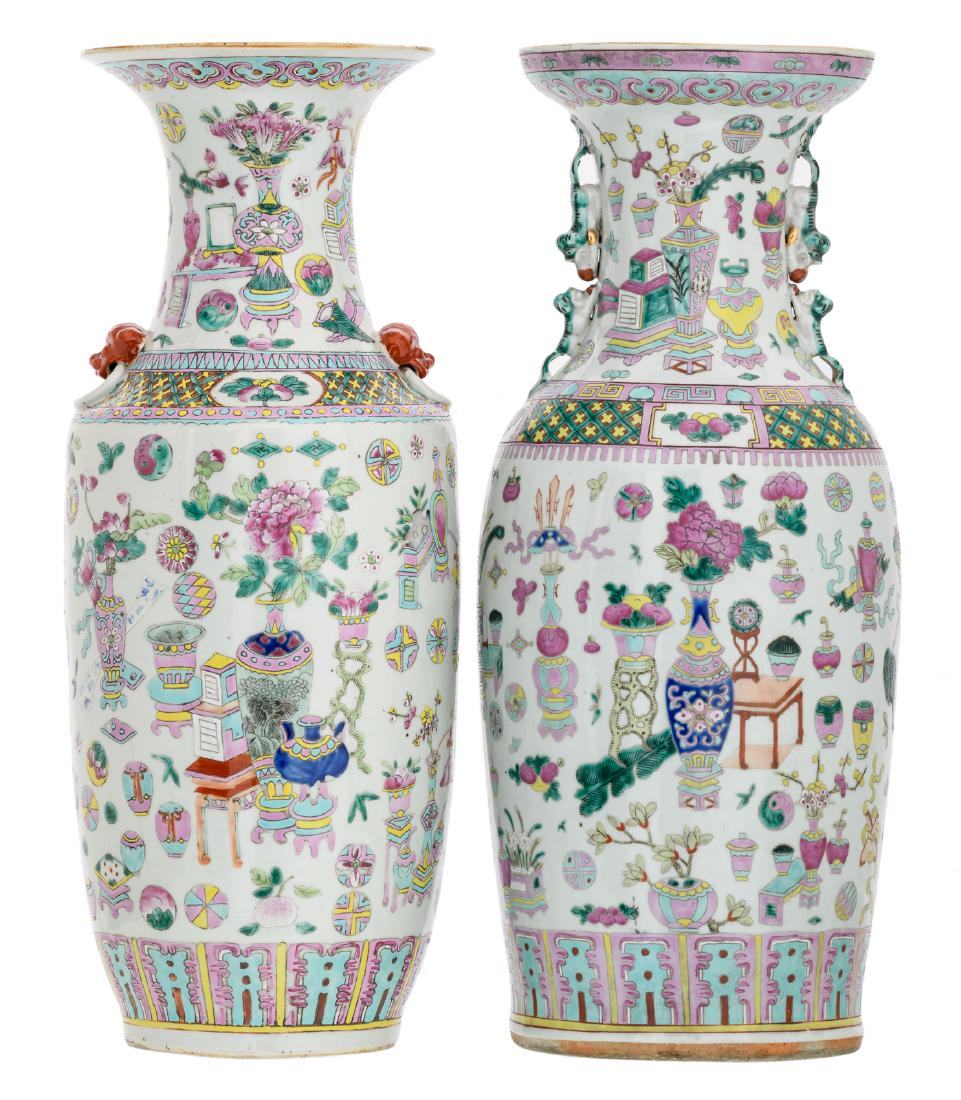 Two Chinese famille rose vases, overall decorated with (1 of 6)
