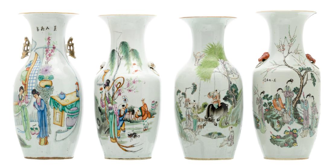 Four Chinese famille rose polychrome decorated vases (1 of 8)