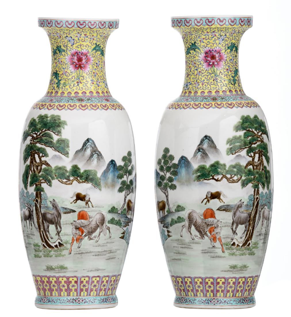 A pair of Chinese polychrome decorated vases with (1 of 6)