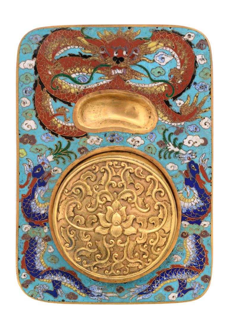 A Chinese gilt bronze calligraphy set decorated with (1 of 10)
