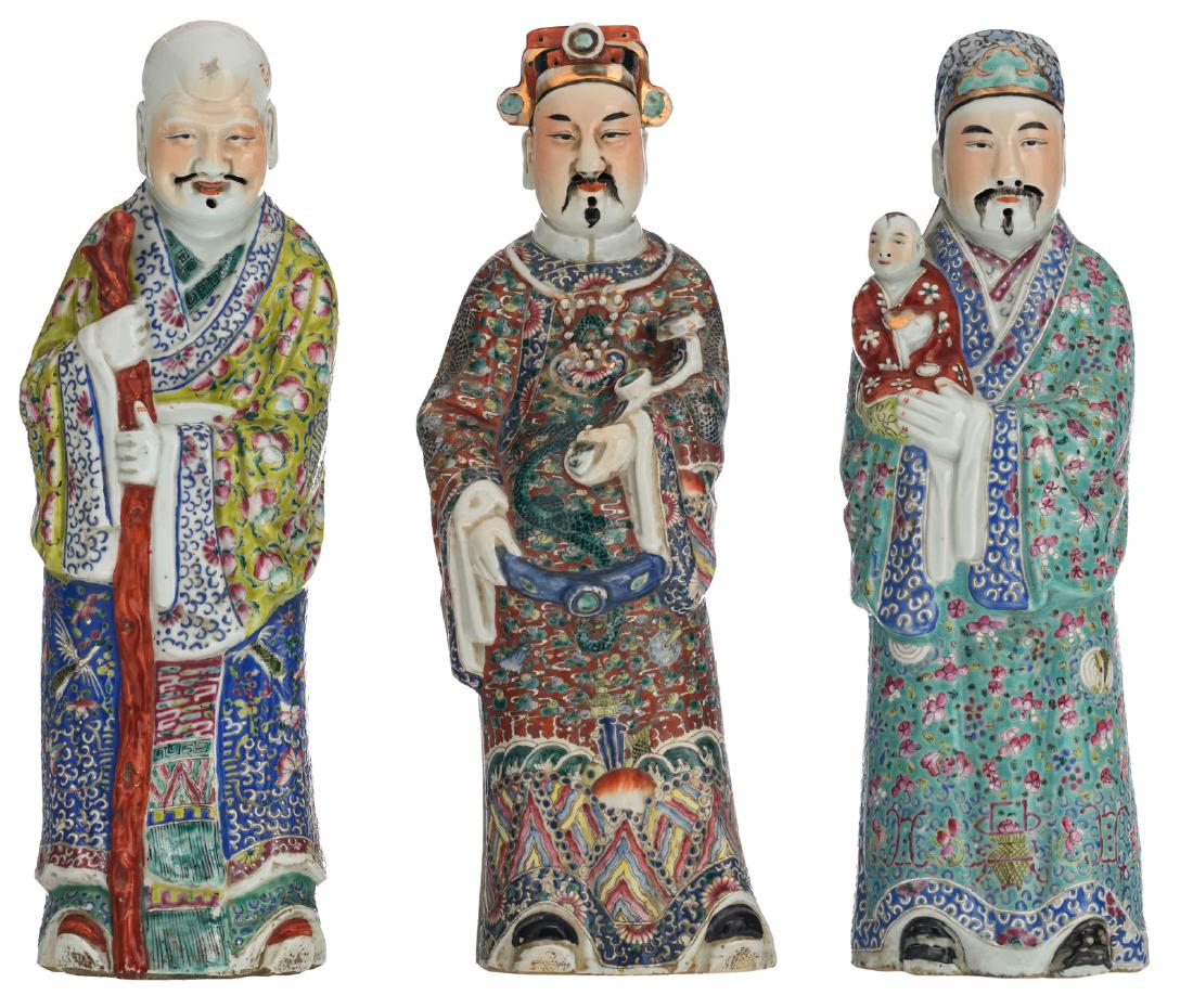 Three Chinese polychrome decorated figures depicting (1 of 6)