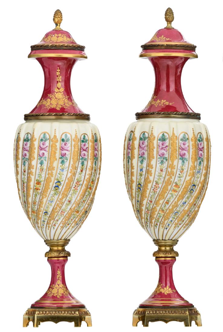 A pair of bronze mounted decorative vases in the Sevres (1 of 6)