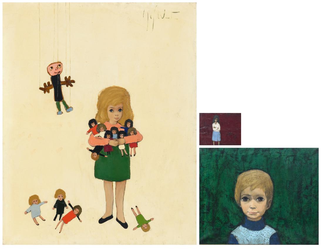 Wauters J., ‘Wat nu?’, a child portrait;: Wauters J., ‘Wat nu?’, a child portrait; added a puppet show by the same author, oil on canvas, dated 1966, 14 x 18 – 40 x 50 – 80 x 100 cm