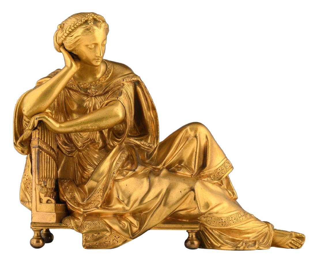 Carrier A., Saint Cecilia with organ, gilt bronze, no.: Carrier A., Saint Cecilia with organ, gilt bronze, no. 2250, H 28,5 cm