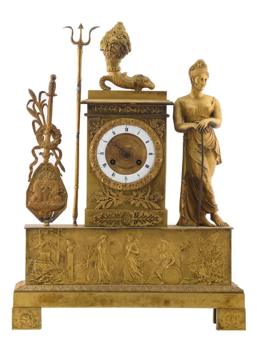 A mid 19thC Neoclassical bronze mantle clock, H 46 cm: A mid 19thC Neoclassical bronze mantle clock, H 46 cm