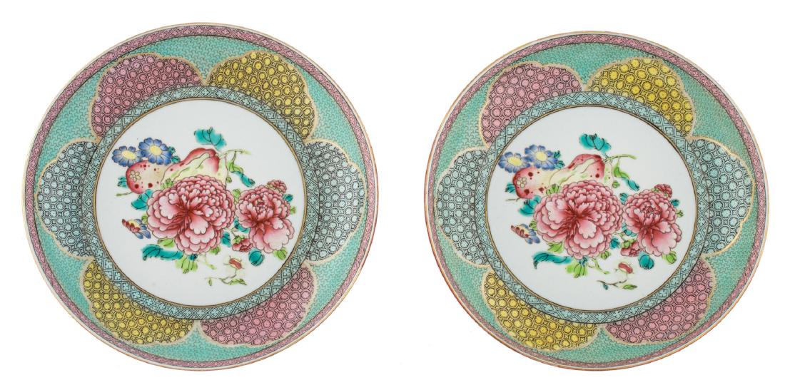Two Chinese ruby back famille rose floral decorated (1 of 2)