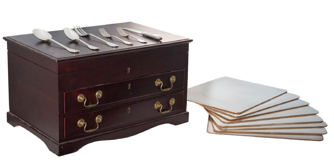 An early Rococo model Christofle cutlery set, 925/000,: An early Rococo model Christofle cutlery set, 925/000, consisting of ten couverts, ten dessert spoons and twenty dessert forks, ten knives, twenty dessert knives, ten fish couverts, two ragout spoons