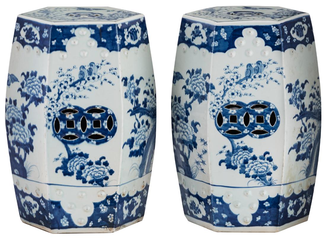 A pair of Chinese porcelain hexagonal garden seats, (1 of 7)