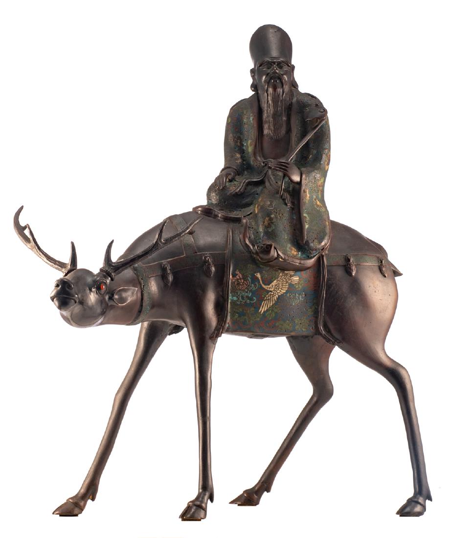 A Chinese bronze champleve enamel group, depicting Shou (1 of 4)