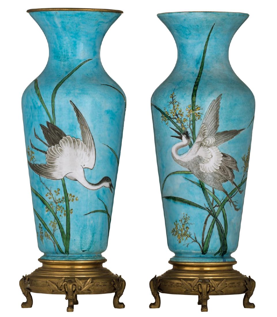 A pair of probably French soft porcelain vases with (1 of 6)