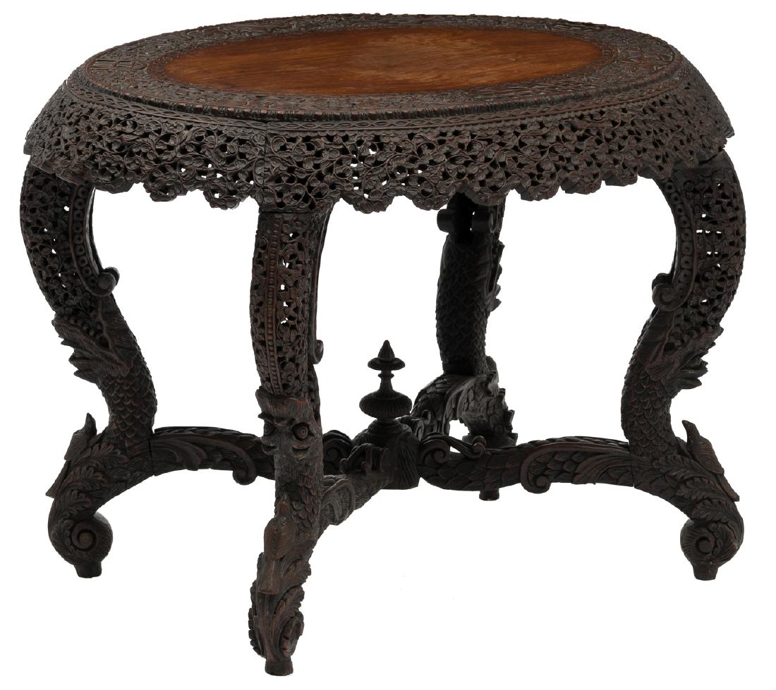 A richly sculpted hardwood Anglo-Indian centre table, H (1 of 7)