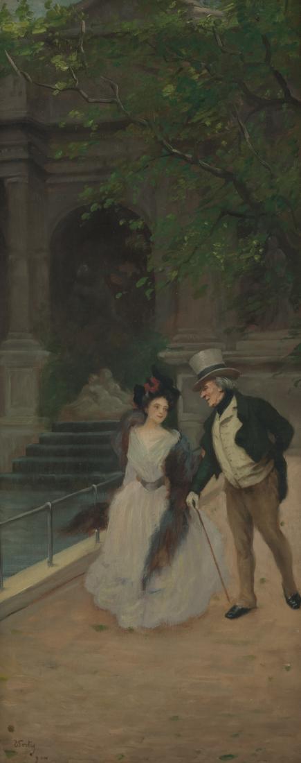 Wostry, the old Tom and the young blade, oil on canvas,: Wostry, the old Tom and the young blade, oil on canvas, dated (1)900(?), 26,5 x 61,5 cm