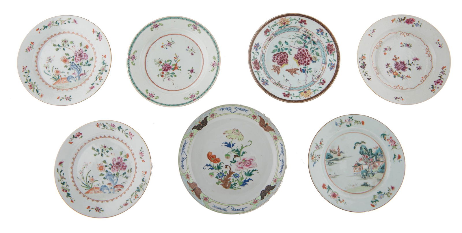 Seven Chinese famille rose export porcelain dishes, (1 of 2)