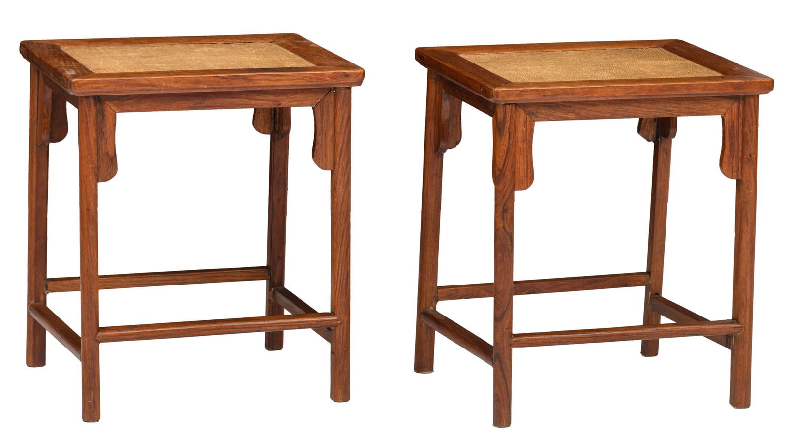 A pair of Chinese Huanghuali side tables, with a woven (1 of 6)