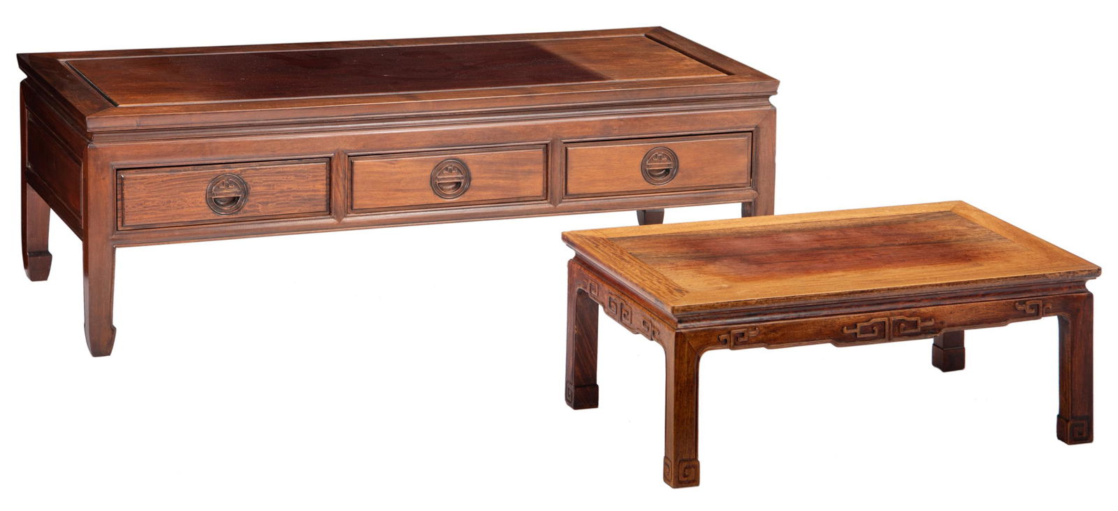 A Chinese low exotic hardwood sidetable with drawers, (1 of 13)