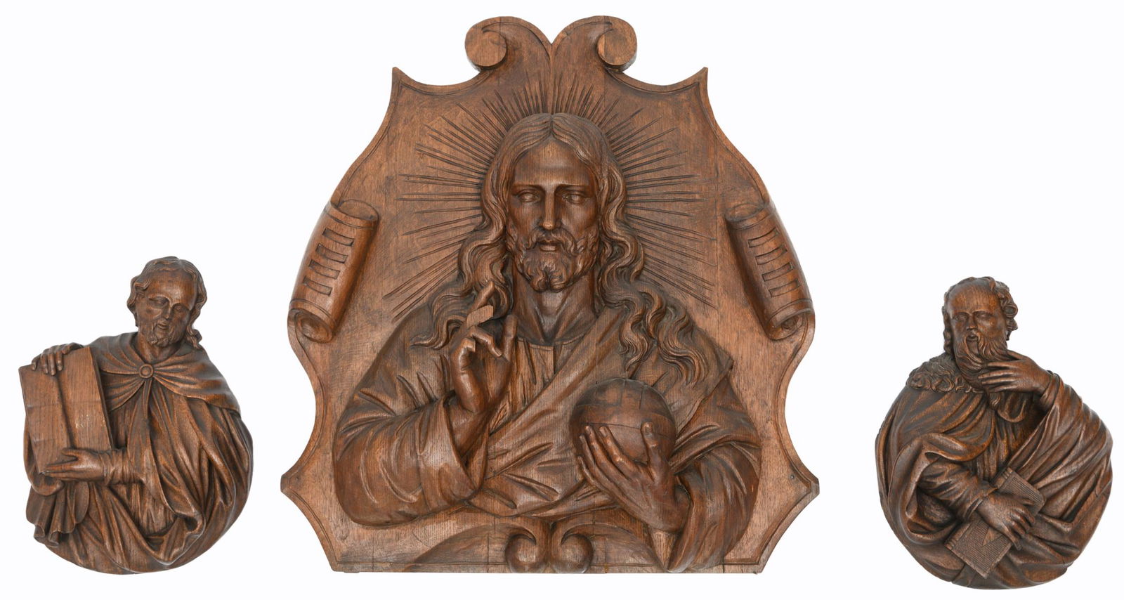 An oak alto relievo depicting Salvator Mundi; added two (1 of 2)