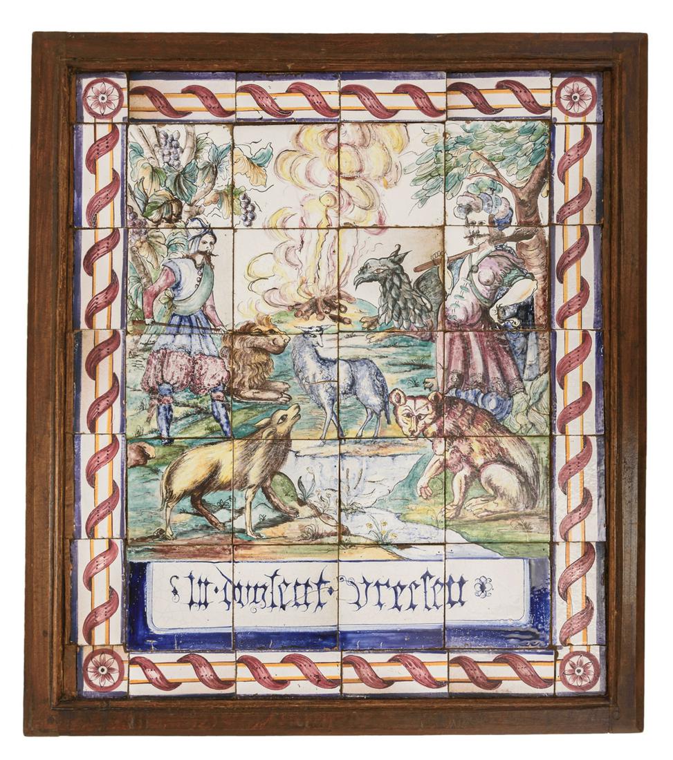 A framed tile panel consisting of 20 polychrome (1 of 2)