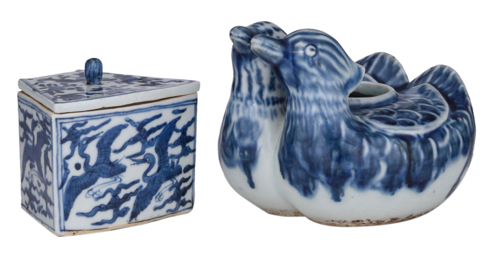 A Chinese Ming style blue and white 'double-duck'-form (1 of 9)