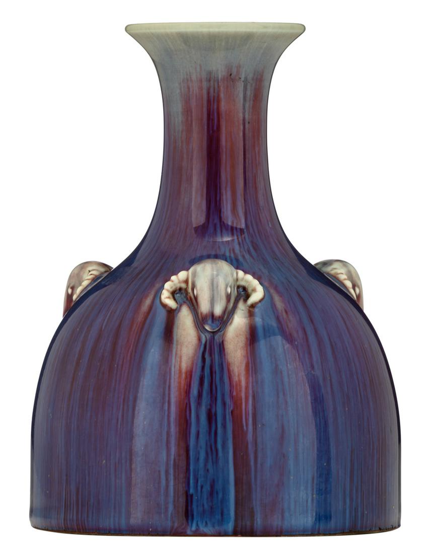 A Chinese flambe-glazed mallet shaped vase, covered in (1 of 7)