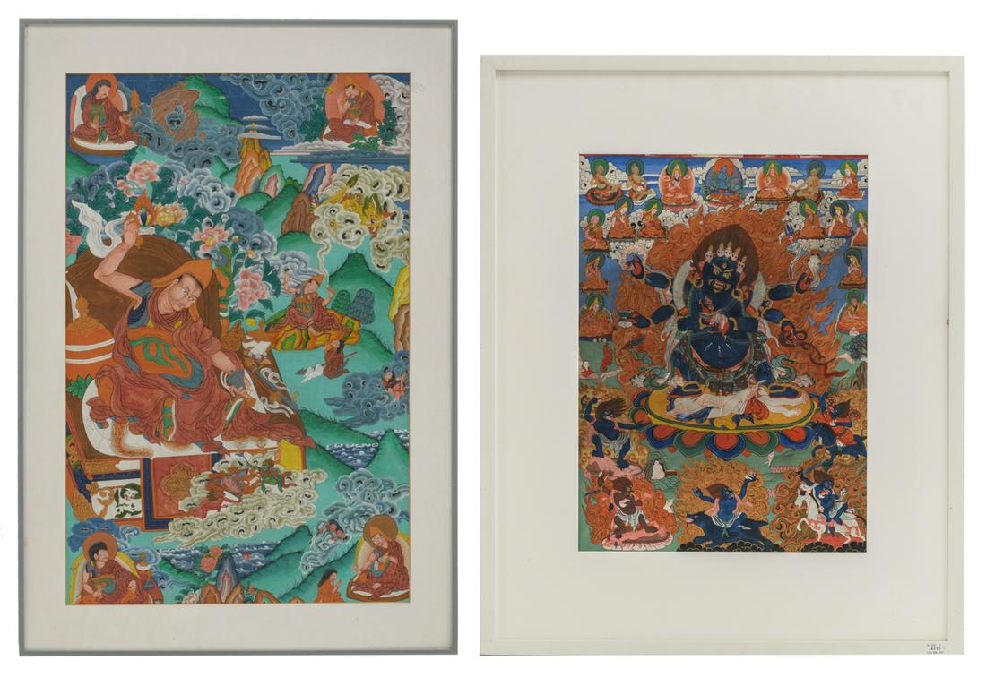 Two Nepalese / Tibetan thangka's, one thangka framed (1 of 2)