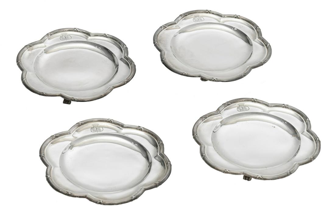 Four small silver salvers with a sixfold lobed rim, (1 of 10)