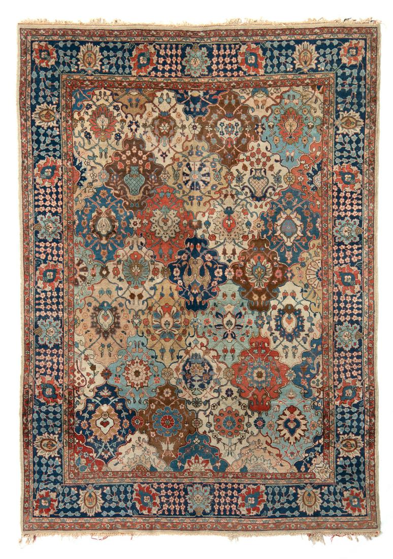 A large Oriental rug, decorated with flower vases, 210 (1 of 3)