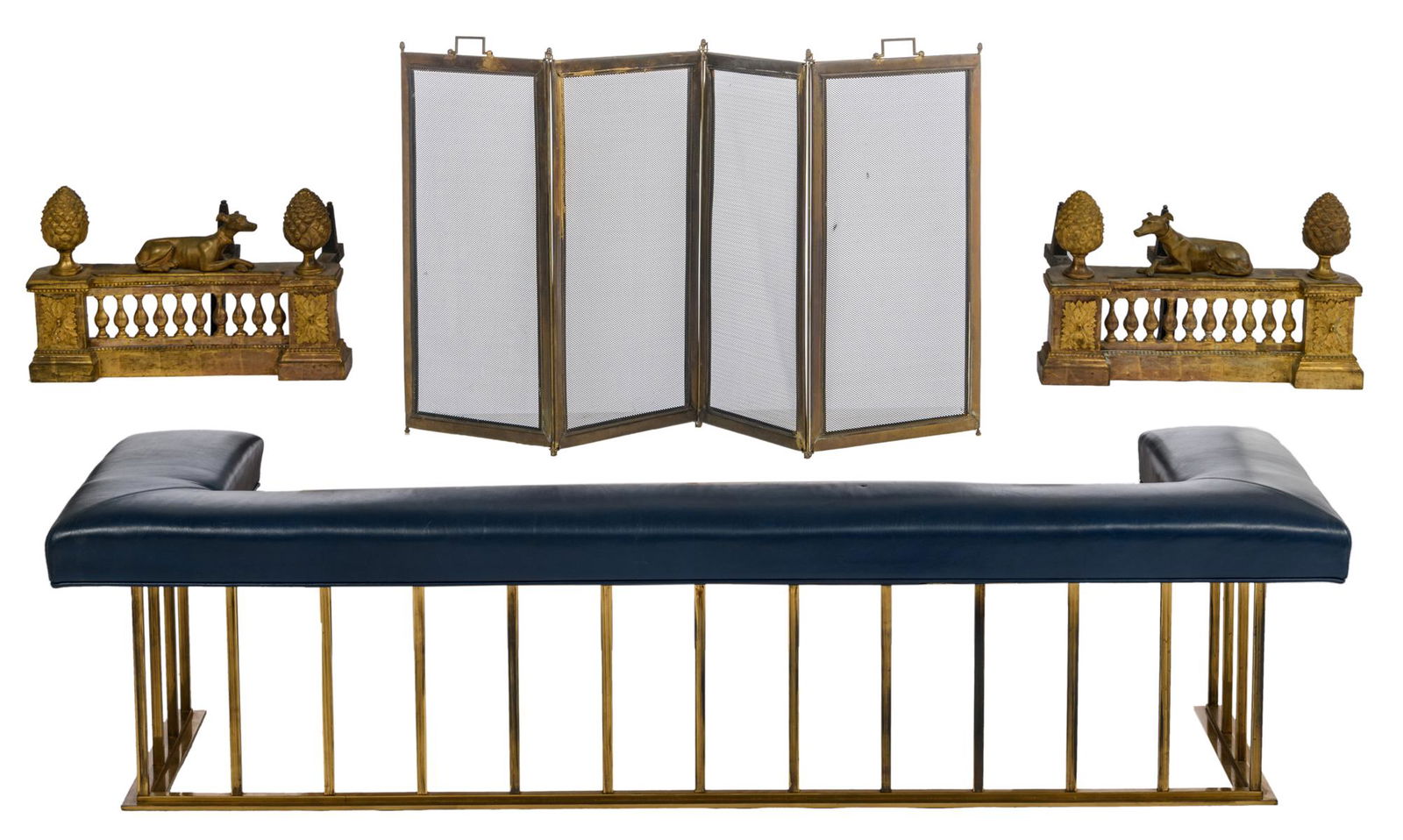 A fireplace set consisting of a brass and leather (1 of 7)