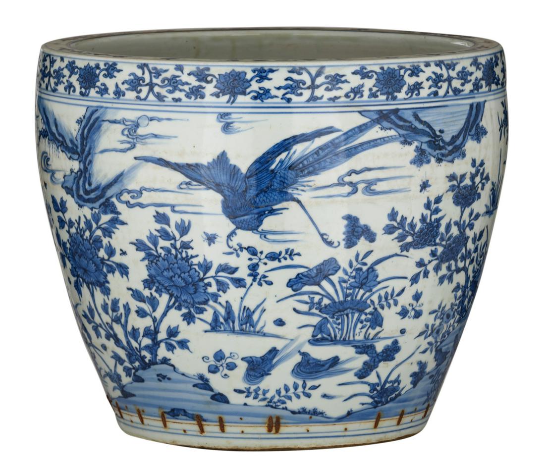 A Chinese blue and white jardiniere, all-over decorated (1 of 7)