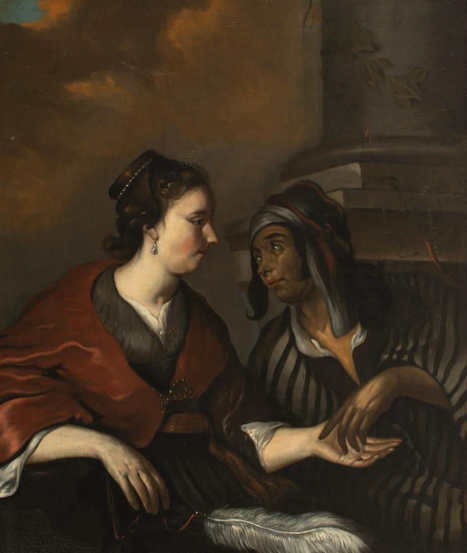 No visible signature, (attributed to Ferdinand Bol),: No visible signature, (attributed to Ferdinand Bol), 'In the nearby future, a rich, handsome, blonde man will cross your path ...', 17thC, oil on canvas, 92,5 x 109 cm