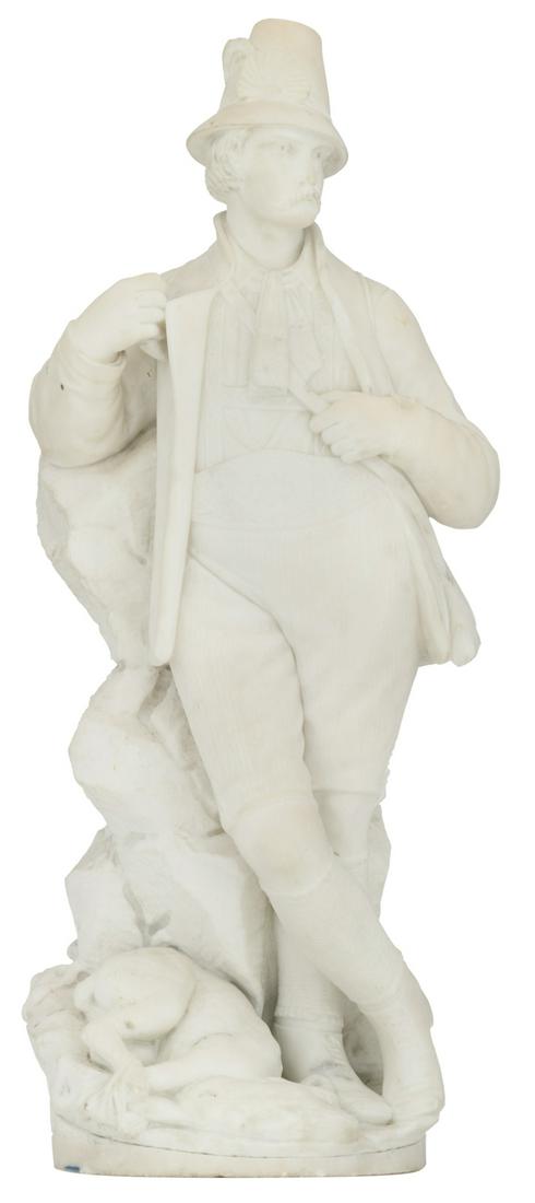 Sardelli, a hunter and his hunting trophy, Carrara: Sardelli, a hunter and his hunting trophy, Carrara marble, H 60 cm