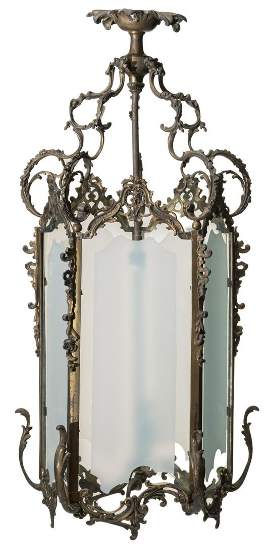 A gilt bronze and glass Rococo style hall lamp, H 99 cm (1 of 1)