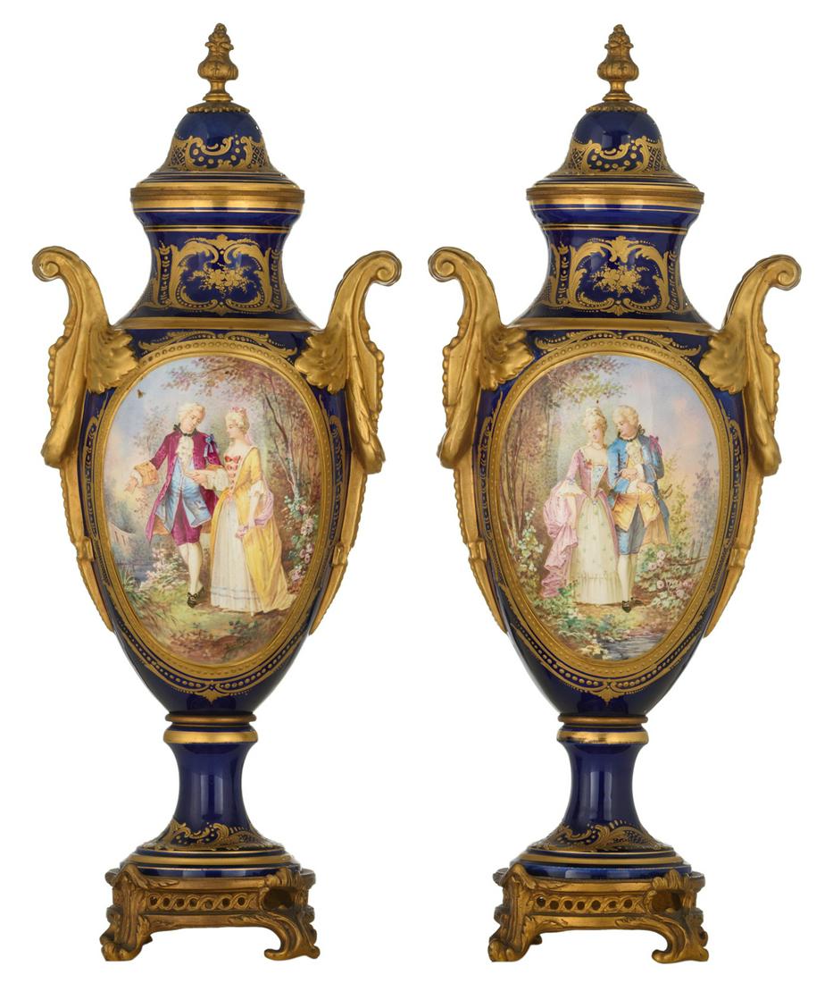 A fine pair of covered bleu royale ground Sevres vases (1 of 10)