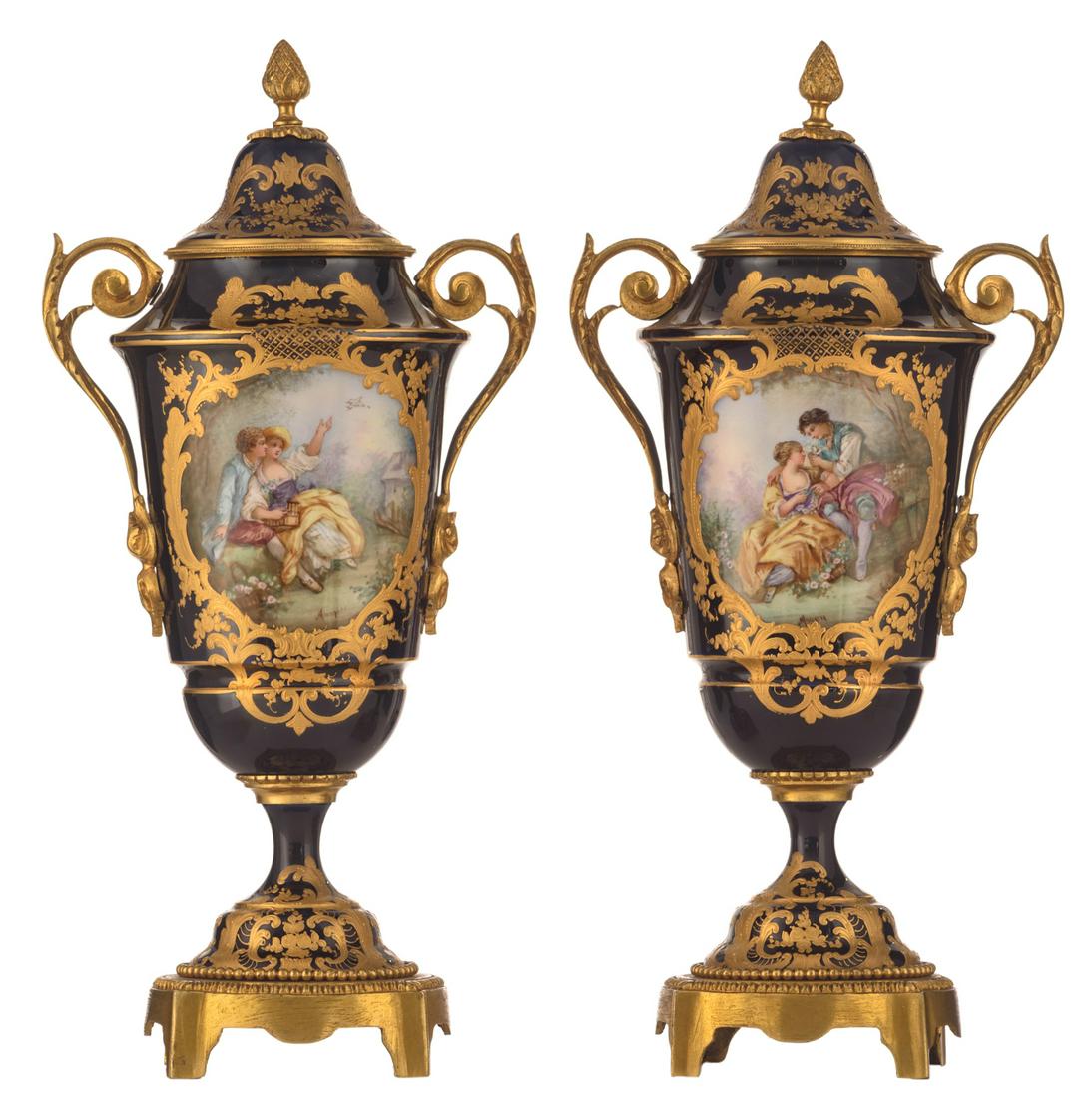 A fine pair of covered bleu royale ground Sevres vases (1 of 11)