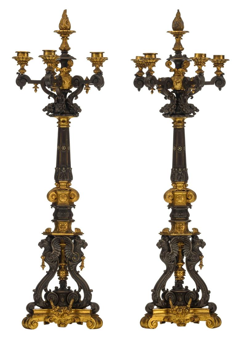 A pair of Renaissance Revival patinated and gilt bronze (1 of 5)