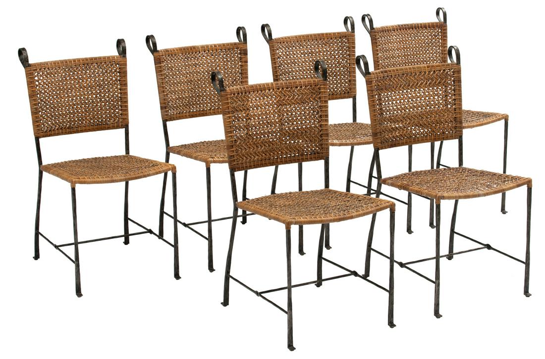 A set of six chairs by Ched Berenguer-Topacio, cast: A set of six chairs by Ched Berenguer-Topacio, cast iron and rattan, H 91 - W 46 - D 55 cm