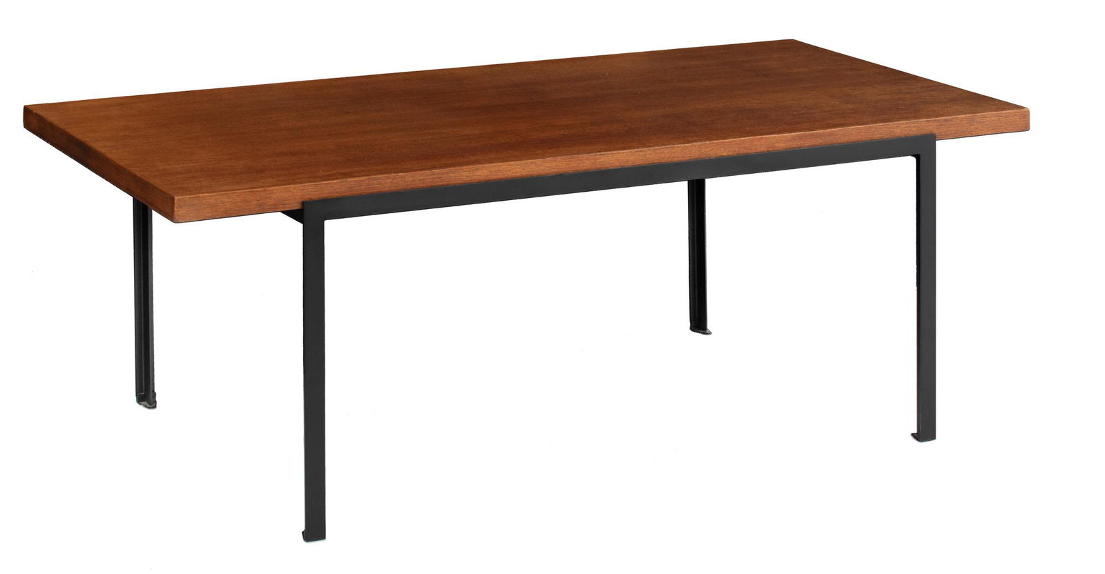 A T-Angle coffee table, design by Florence Knoll for: A T-Angle coffee table, design by Florence Knoll for De Coene Kortrijk, teak on a black painted steel frame, H 42 - W 113,5 - D 57 cm