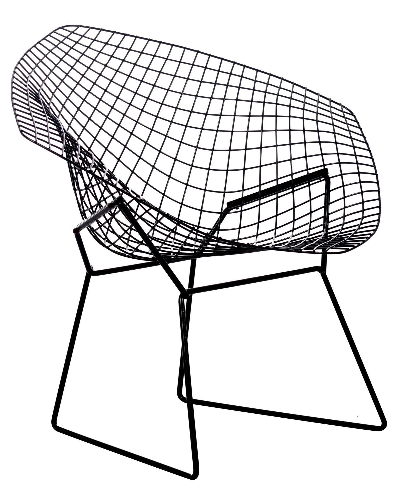 A black-painted 'Diamond' lounge chair, '50s design by: A black-painted 'Diamond' lounge chair, '50s design by Bertoia, produced by De Coene in Courtray, H 75,5 - W 84,5 - D 72 cm