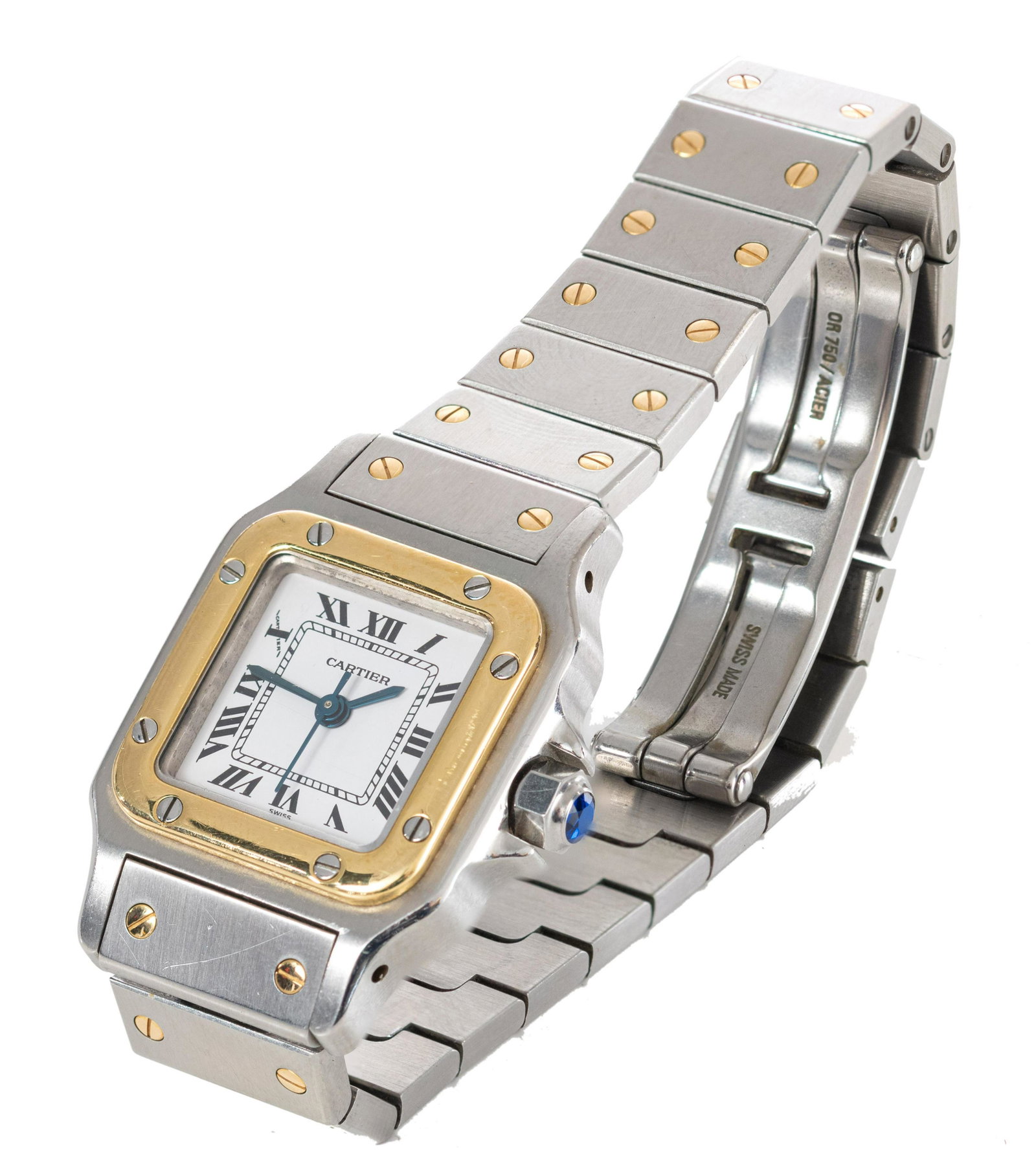 A Cartier Santos Galbee 18ct ladies yellow gold and: A Cartier Santos Galbee 18ct ladies yellow gold and stainless steel automatic watch