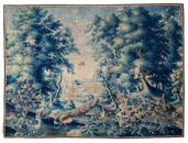 An 18thC verdure wall tapestry depicting peacocks,