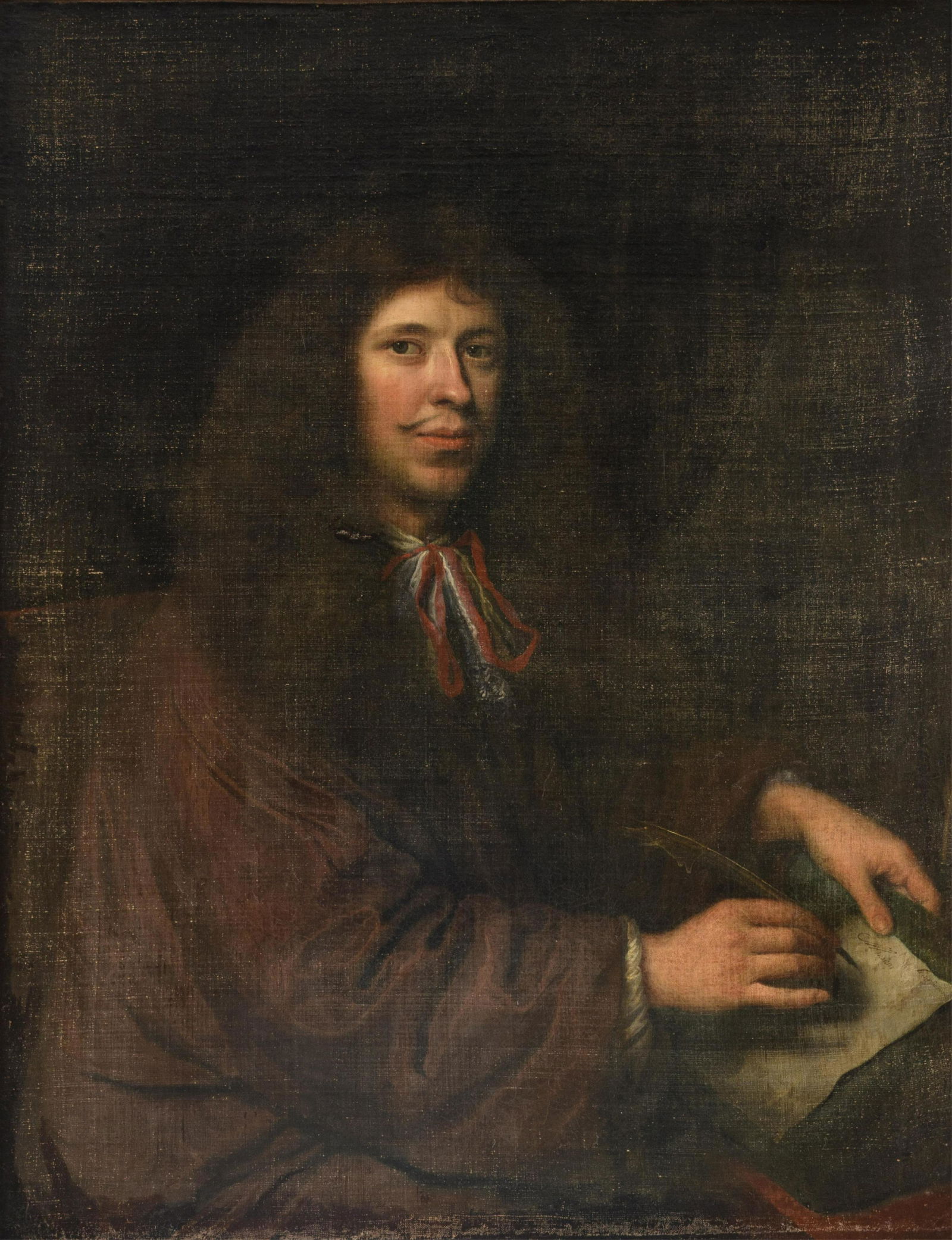 Pierre Mignard (Attr.), portrait of Jean-Baptiste: Pierre Mignard (Attr.), portrait of Jean-Baptiste Poquelin (so-called MoliÃ¨re), 17thC, 78 x 99 cmAttributed to Pierre Mignard (1612-1695), portrait of Jean-Baptiste Poquelin (so-called MoliÃ¨re),