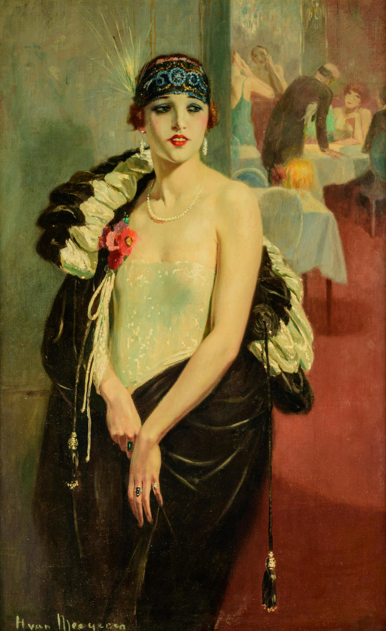 Han van Meegeren (1889-1947), 'ElÃ©gante au casino de: Han van Meegeren (1889-1947), 'ElÃ©gante au casino de Monte-Carlo', 81 x 130 cm van Meegeren H., 'ElÃ©gante au casino de Monte-Carlo', oil on canvas, 81 x 130 cm The work was sold in 1991 as lot n