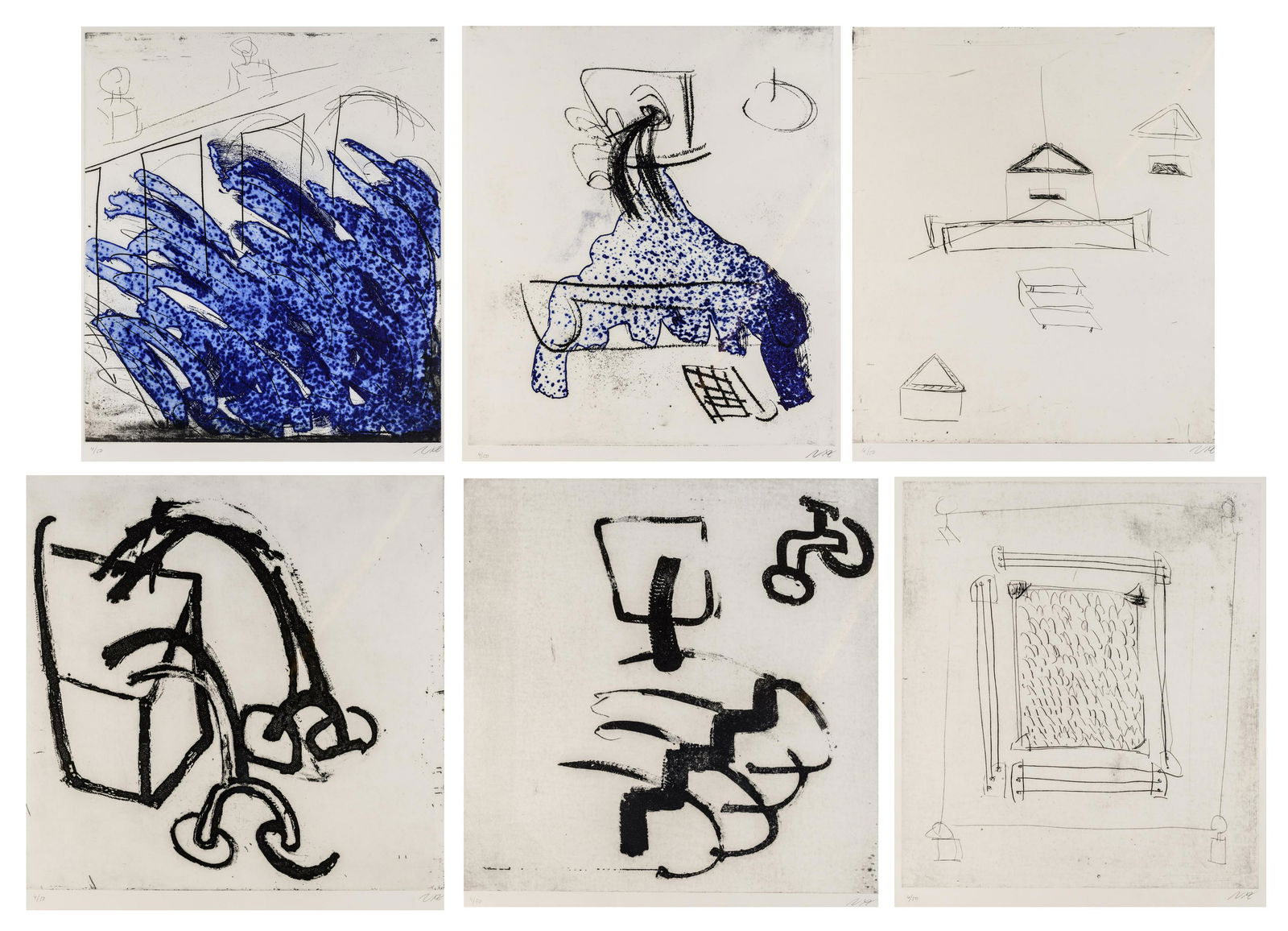 Susana Solano (1946), 6 etchings, NÂ° 3/50, 59 x 69: Susana Solano (1946), 6 etchings, NÂ° 3/50, 59 x 69 cmSolano S., untitled, a series of 6 etchings, NÂ° 3/50, dated 1990, etching and aquatint, 59 x 69 cmProvenance: Gallery Maeght, Barcelona - Don
