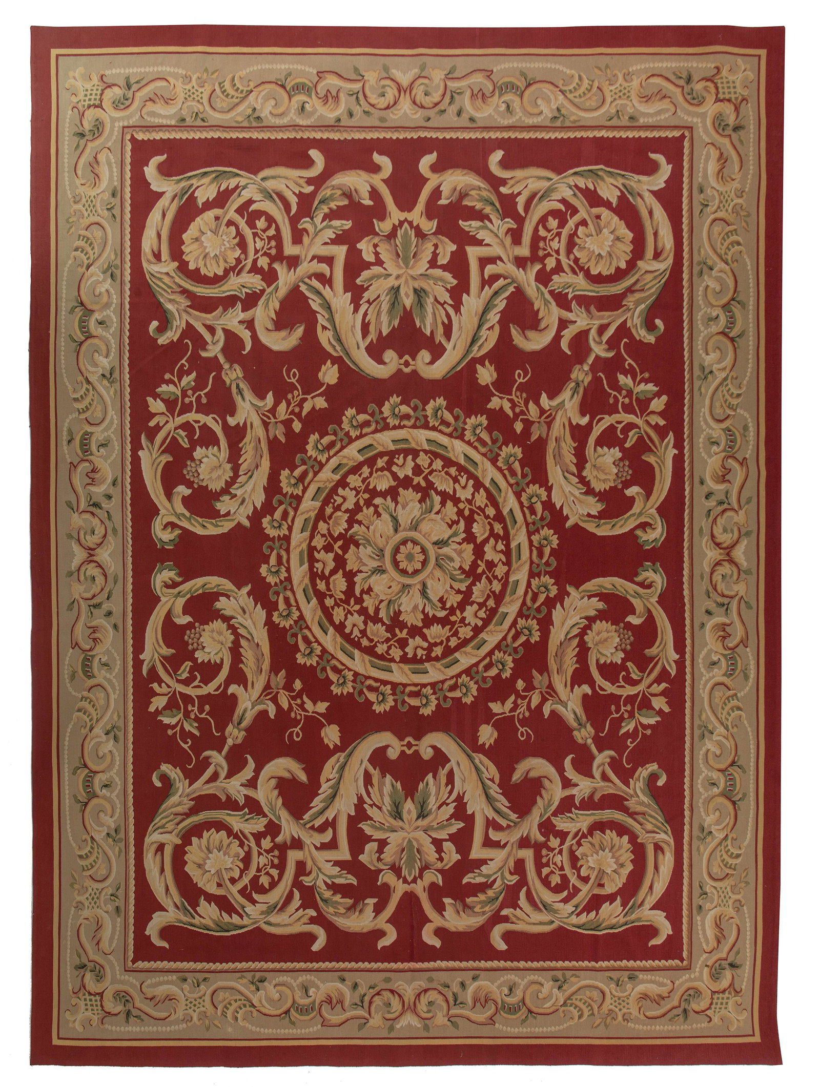 An Aubusson type carpet, floral decorated with a: An Aubusson type carpet, floral decorated with a central medallion, 274 x 376 cm