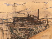 Paul Delvaux (1897-1994), study of a train station, watercolour on paper, 1931, 45 x 59cm