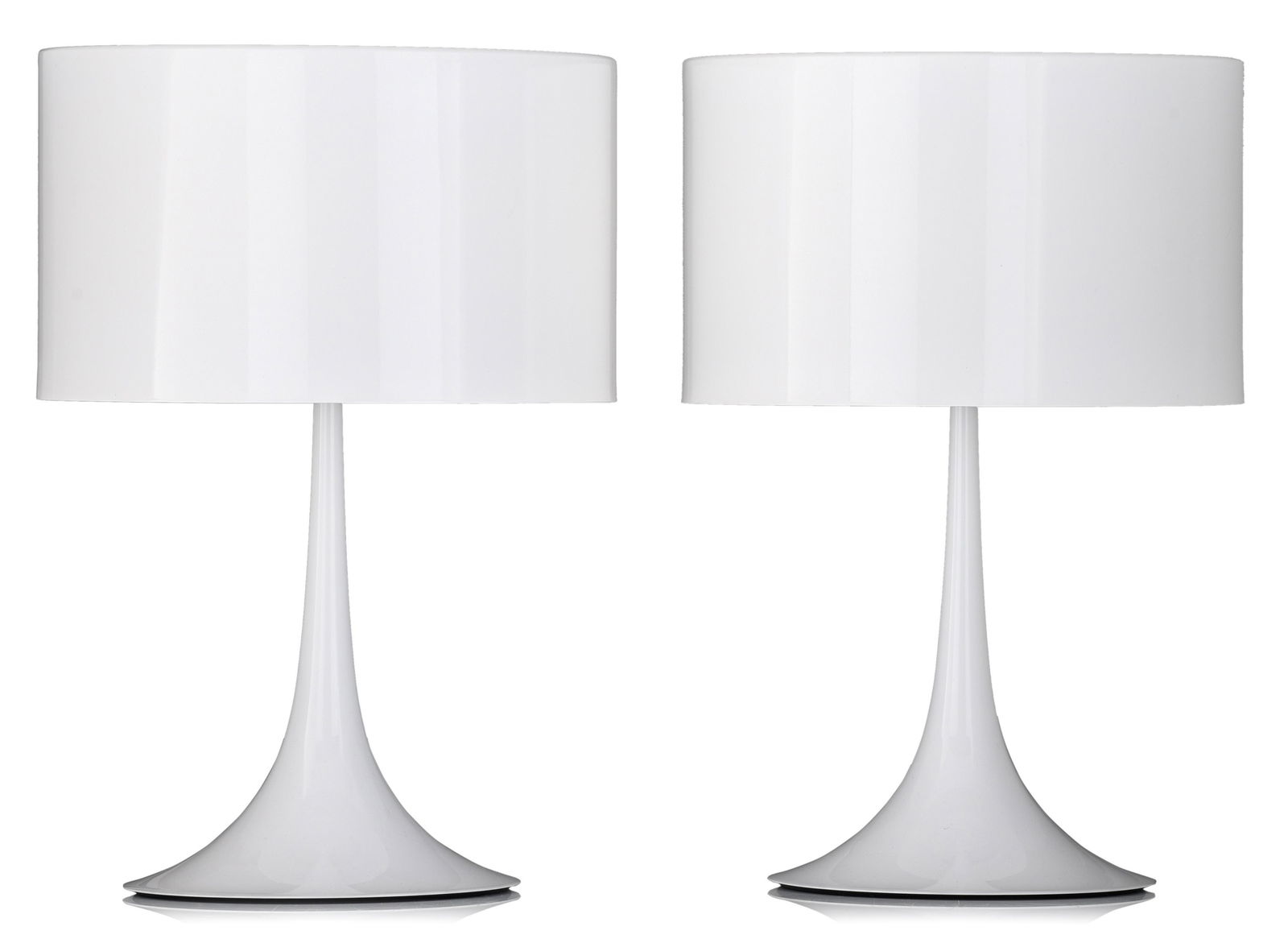 A pair of 'Spun T1' white table lamps, design by Sebastian Wrong for Flos, Italy, H 57 cm: A pair of Spun T1 white table lamps, design by Sebastian Wrong for Flos, Italy, H 57 cm
