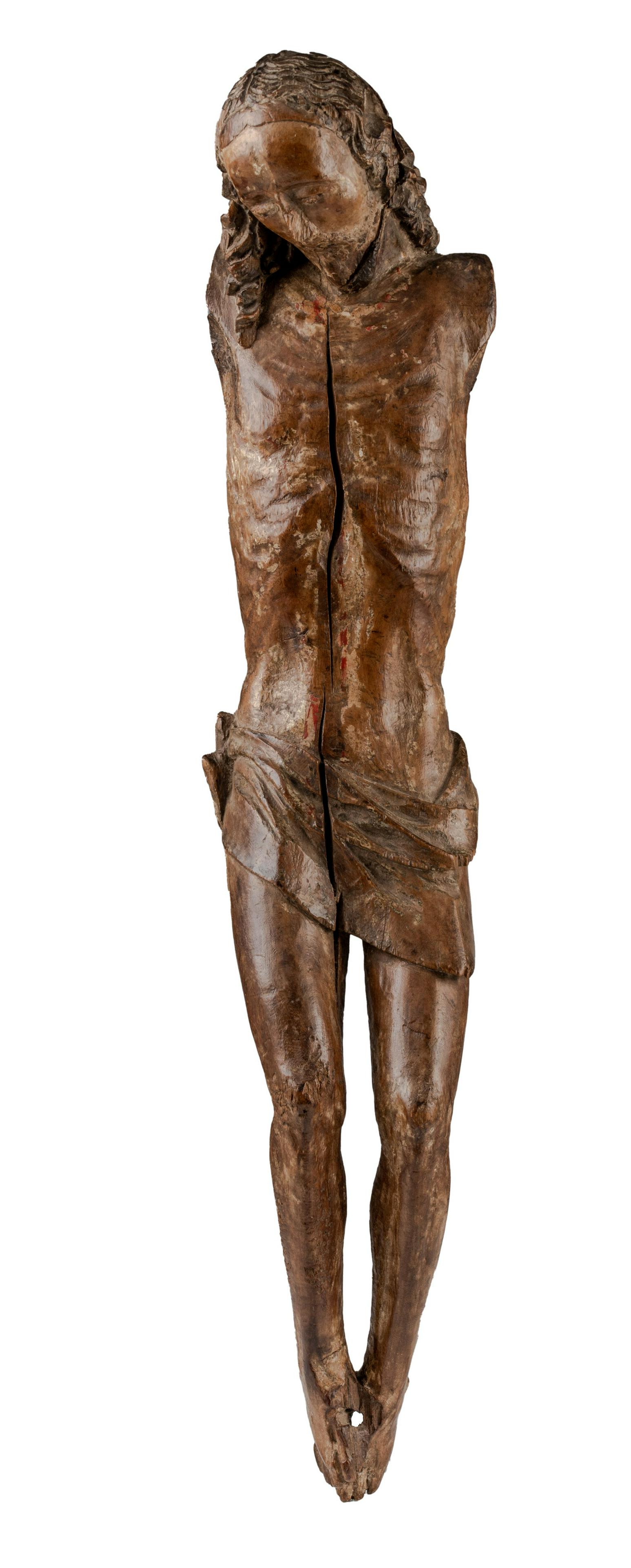 A walnut Corpus Christi, with traces of polychrome paint, 16thC, H 69 cm (1 of 8)